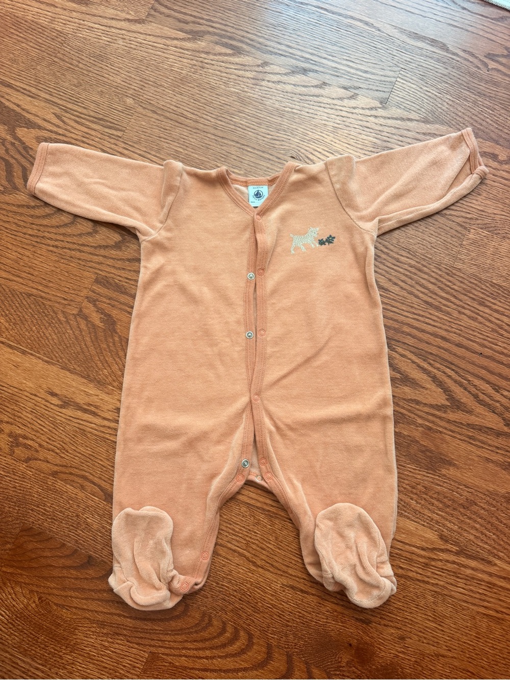 Velour Petit Bateau Footed One-Piece Pajamas